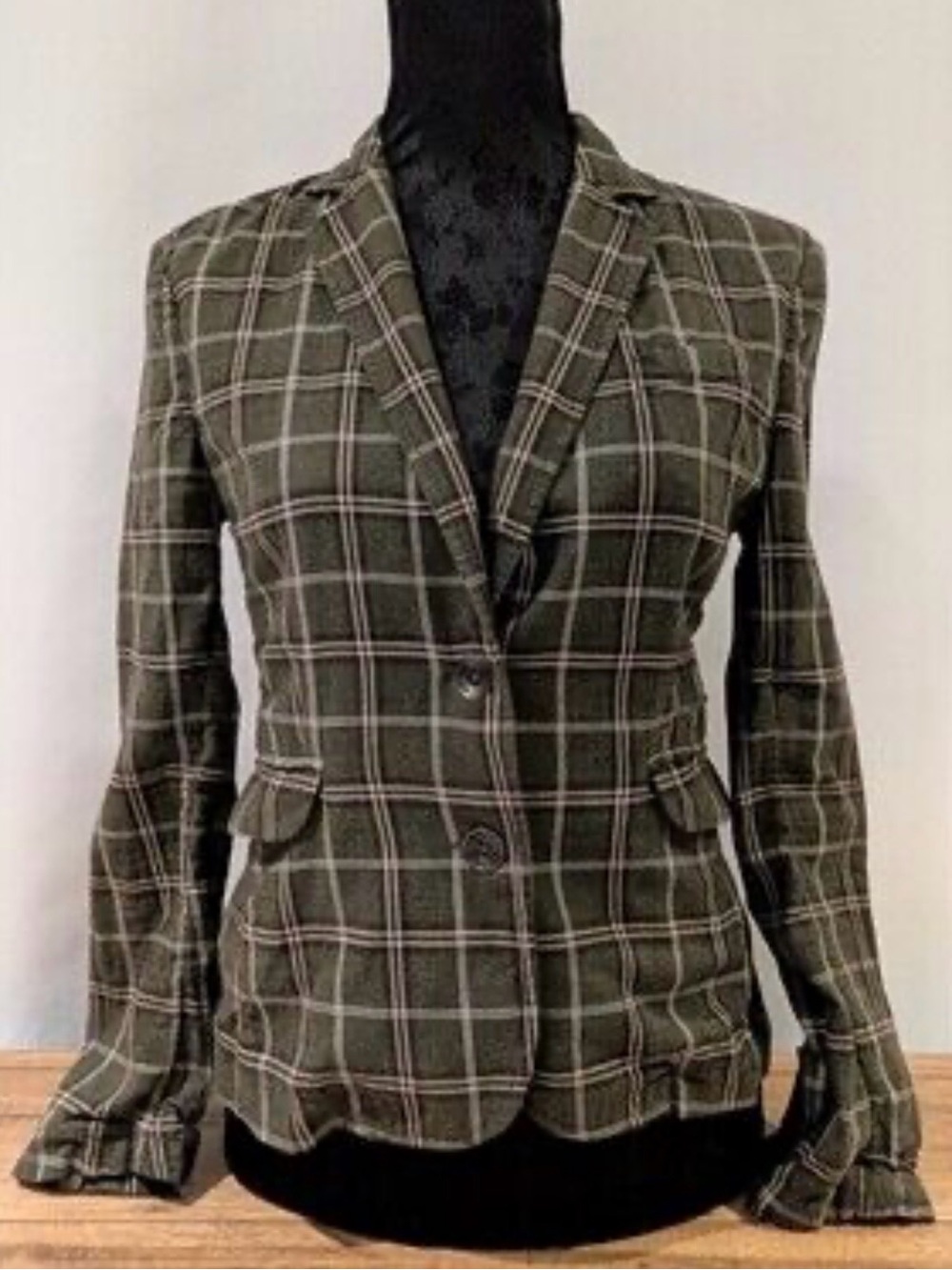 rag & bone Olive Plaid Notch Lapel Blazer